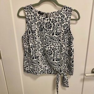 Talbots MP Black and White Sleeveless Paisley Side-Tie Top